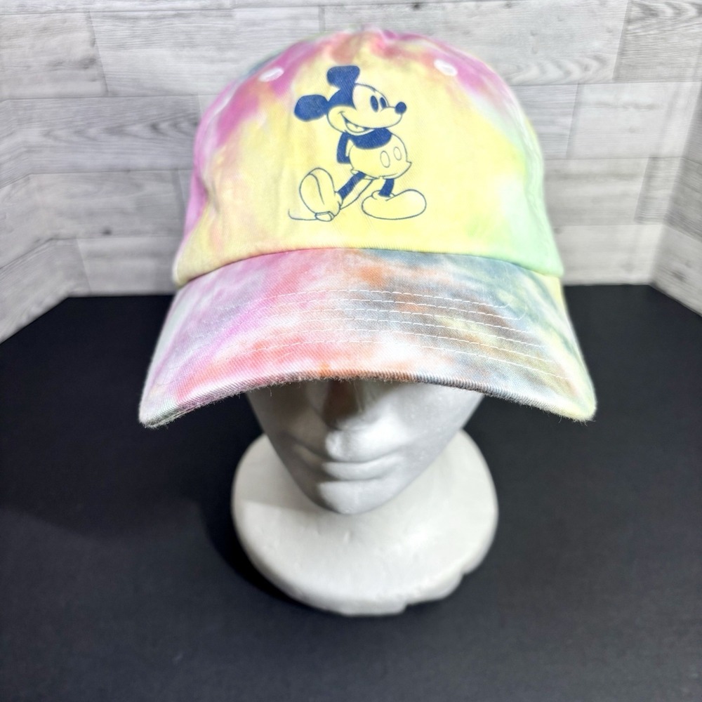 Disney Parks Tie Dye Pastel Mickey Mouse Adjustable‎ Baseball Cap PinkYellowBlue